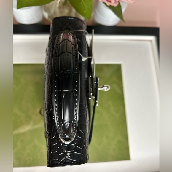 JustFab Black Crocodile-Embossed Satchel - Picture 4 of 12